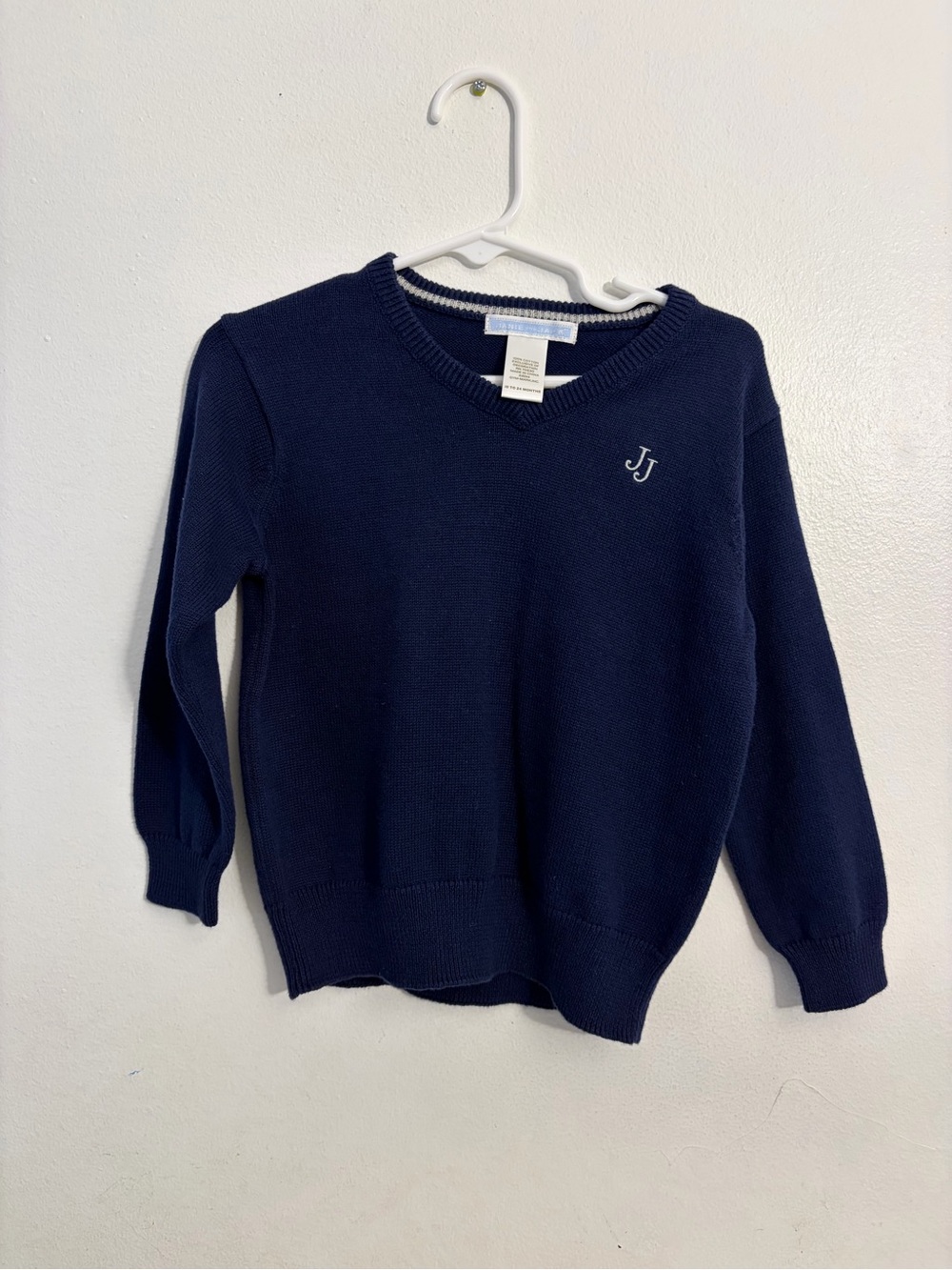 Janie and Jack Navy V‑Neck Sweater with JJ Monogram